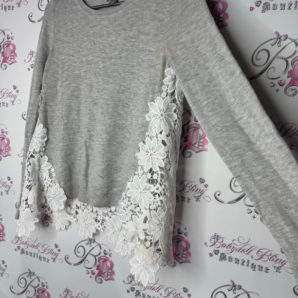 Chelsea 28 top cashmere lace floral white detail grey soft long sleeve sweater - Picture 11 of 13